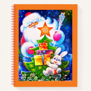 Santa and Christmas bunny vintage art Notebook