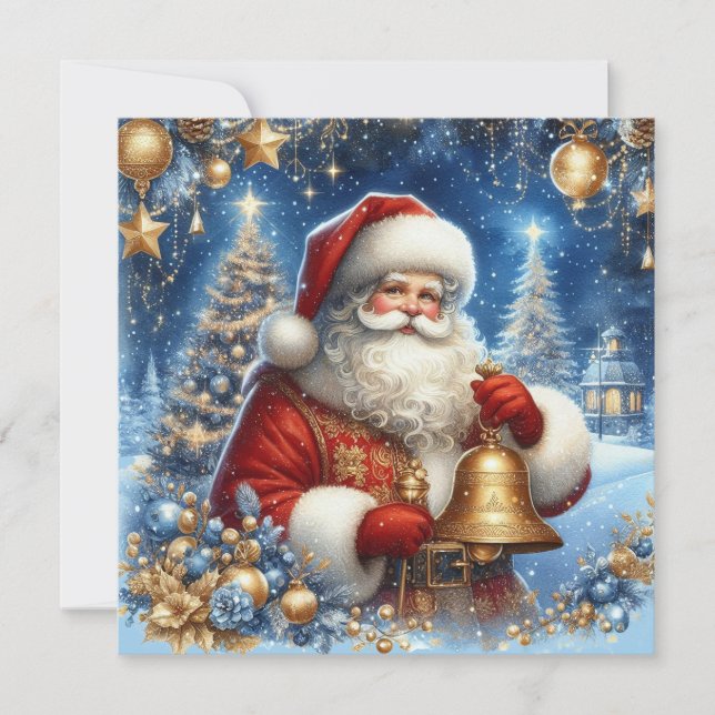 Santa and Christmas tree beautiful customisable Holiday Card (Front)
