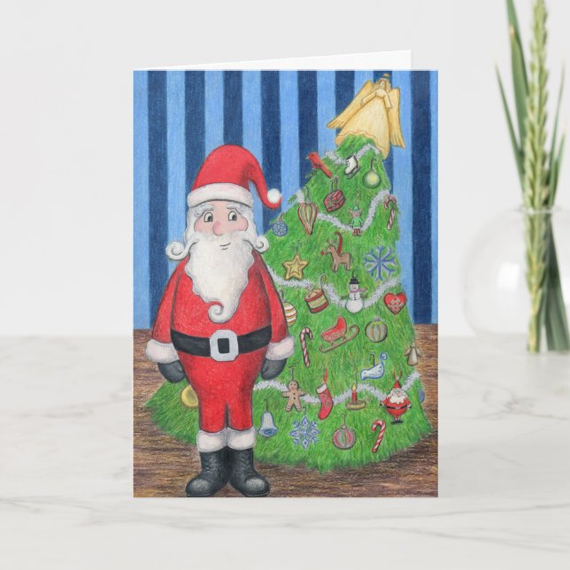 Santa and Christmas Tree Greeting Card (Front)