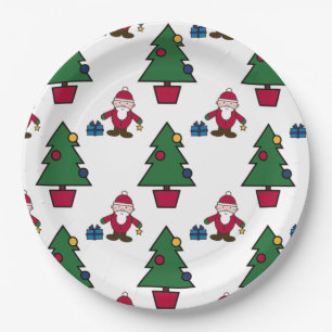Santa And Christmas Tree paper Paper Plate