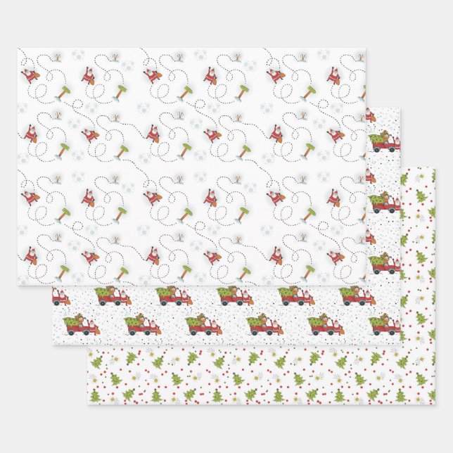 Santa and Christmas Tree Wrapping Paper Sheet (Set)