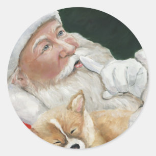 Santa and Corgi Pup Christmas Sticker