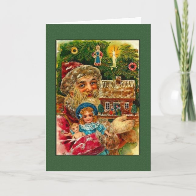 Santa and Cottage Greetings Holiday Card (Front)