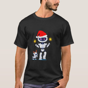 Santa And Deer Robots Funny Geeky Merry Christmas  T-Shirt