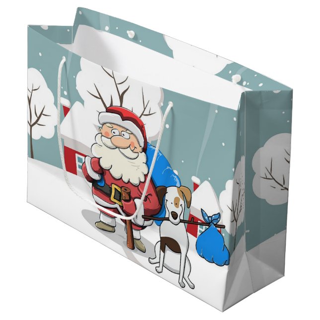 Santa and Dog  Large Gift Bag (Front Angled)