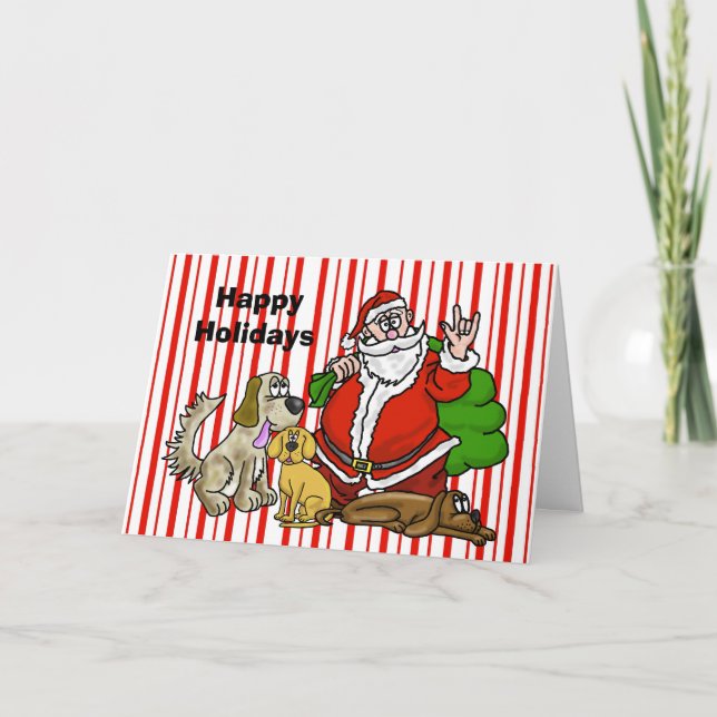 Santa and Dogs ASL Christmas Card (Front)