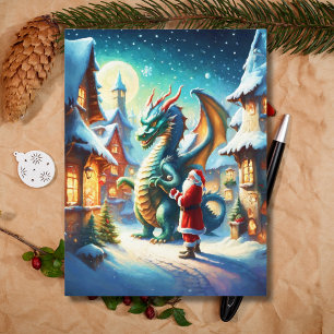 Santa And Dragon In North Pole At Christmas ai Holiday Postcard