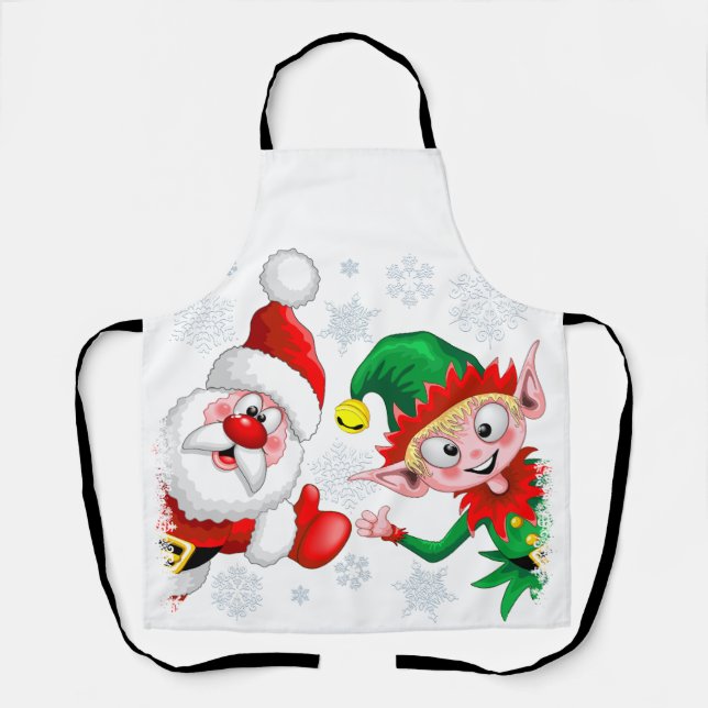 Santa and Elf Christmas Characters Thumbs Up  Apron (Front)