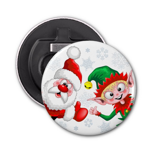 Santa and Elf Christmas Characters Thumbs Up  Bottle Opener (Front)