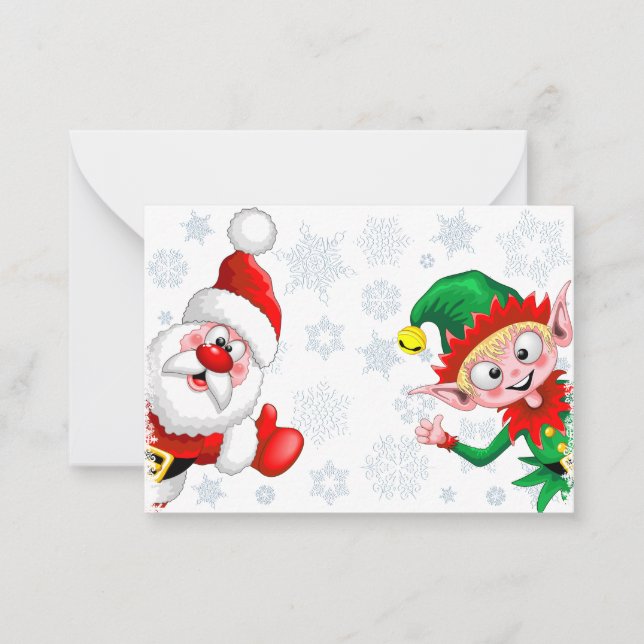 Santa and Elf Christmas Characters Thumbs Up  Card (Front)