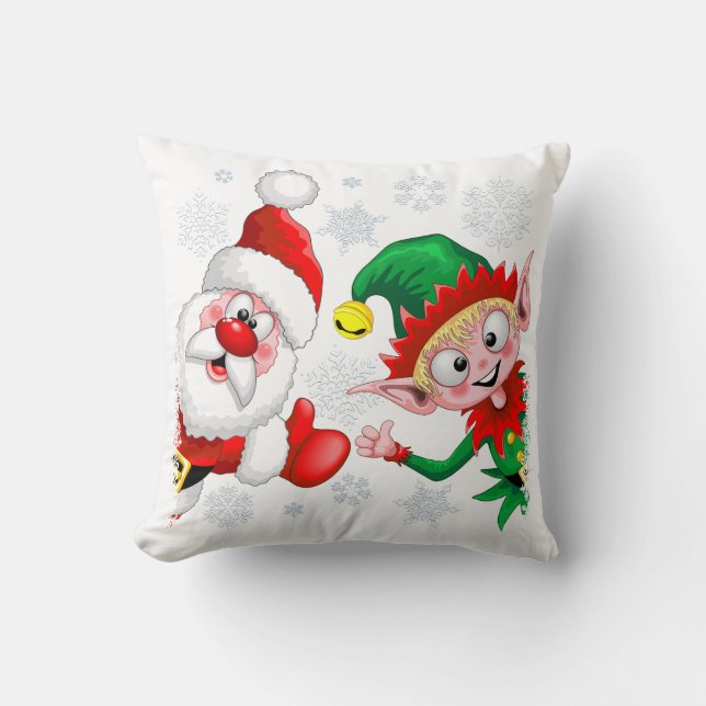 Santa and Elf Christmas Characters Thumbs Up   Cushion (Front)