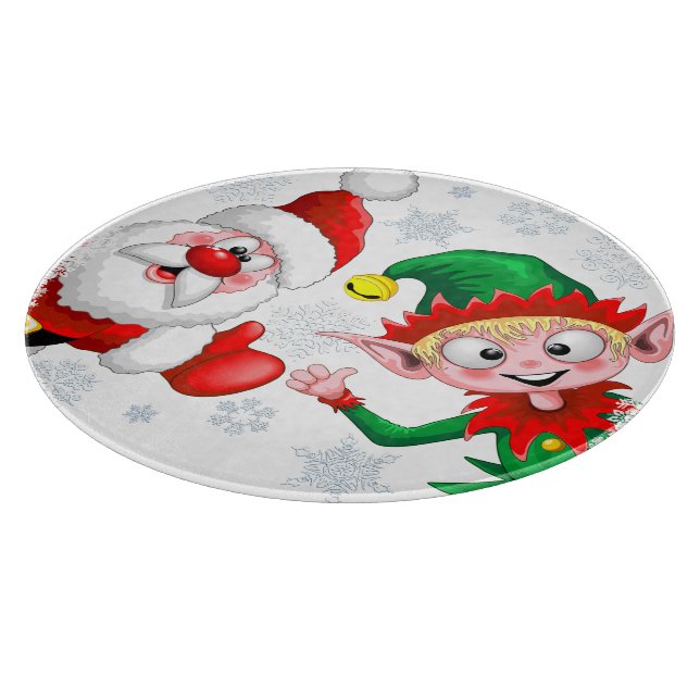 Santa and Elf Christmas Characters Thumbs Up  Cutting Board (Corner)