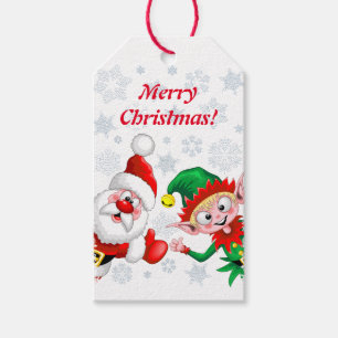 Santa and Elf Christmas Characters Thumbs Up  Gift Tags