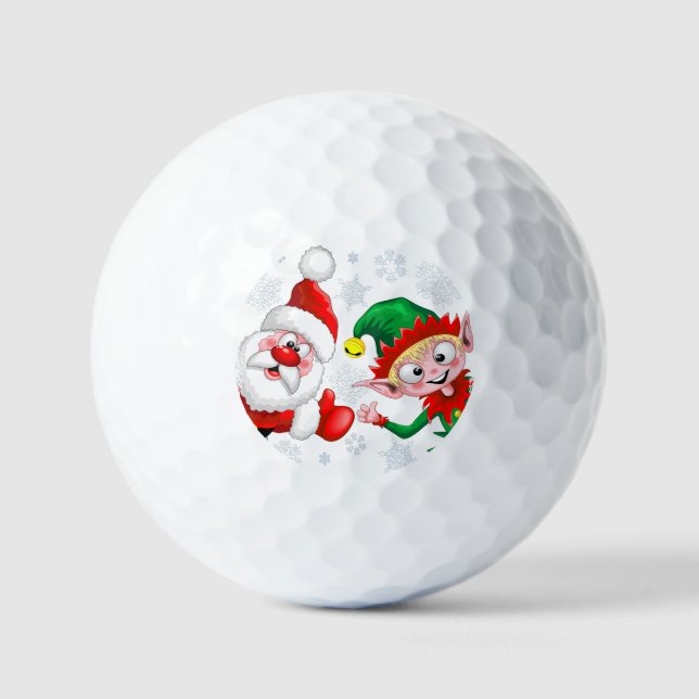 Santa and Elf Christmas Characters Thumbs Up  Golf Balls (Front)