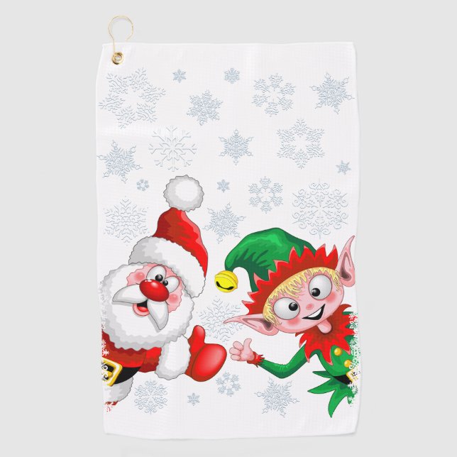 Santa and Elf Christmas Characters Thumbs Up  Golf Towel (Front)
