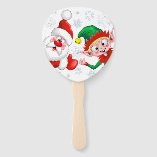 Santa and Elf Christmas Characters Thumbs Up  Hand Fan