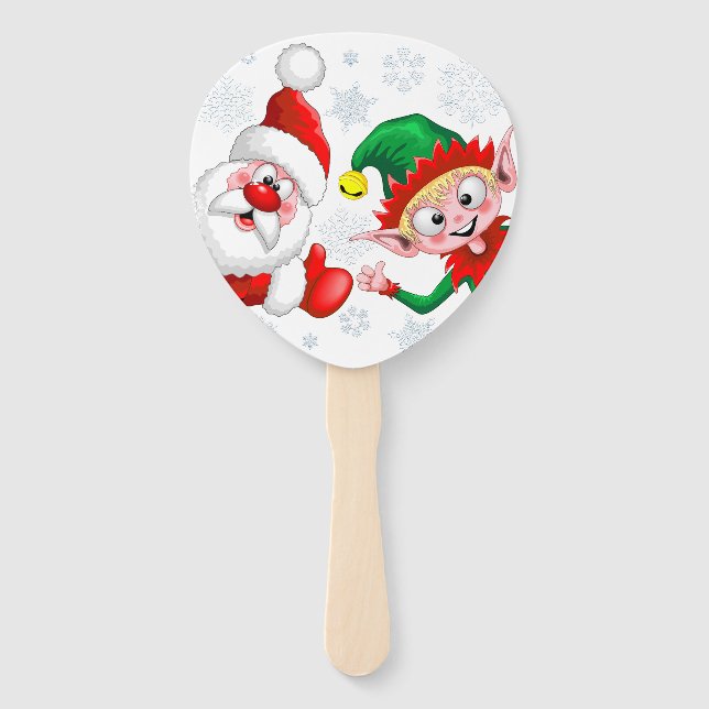 Santa and Elf Christmas Characters Thumbs Up  Hand Fan (Front)