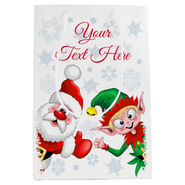 Santa and Elf Christmas Characters Thumbs Up  Medium Gift Bag (Front)