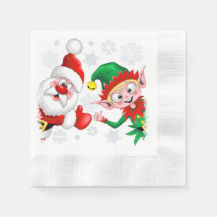 Santa and Elf Christmas Characters Thumbs Up   Napkin