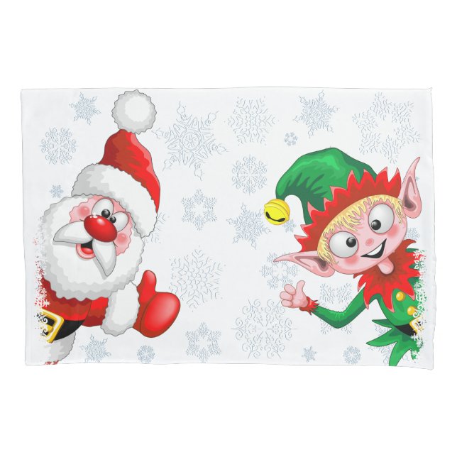Santa and Elf Christmas Characters Thumbs Up   Pillowcase (Front)