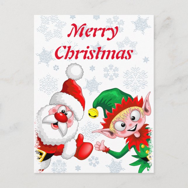 Santa and Elf Christmas Characters Thumbs Up  Postcard (Front)
