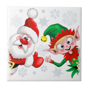 Santa and Elf Christmas Characters Thumbs Up  Tile