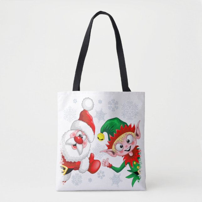 Santa and Elf Christmas Characters Thumbs Up   Tote Bag (Front)