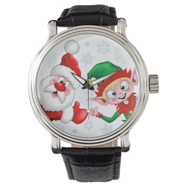 Santa and Elf Christmas Characters Thumbs Up  Watch (Front)
