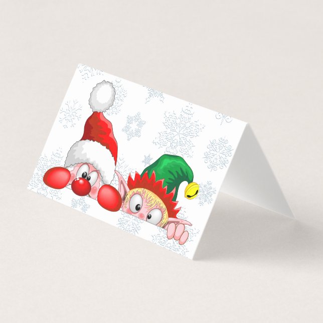 Santa and Elf Cute and funny Characters Peeking  (Front)