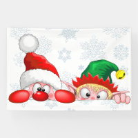 Santa and Elf Cute and funny Characters Peeking 