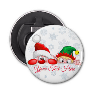 Santa and Elf Cute and funny Characters Peeking   Bottle Opener