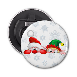 Santa and Elf Cute and funny Characters Peeking  Bottle Opener