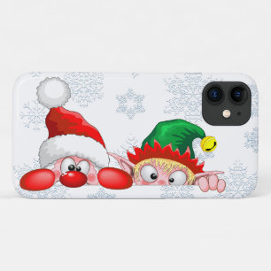 Santa and Elf Cute and funny Characters Peeking iPhone 11 Case