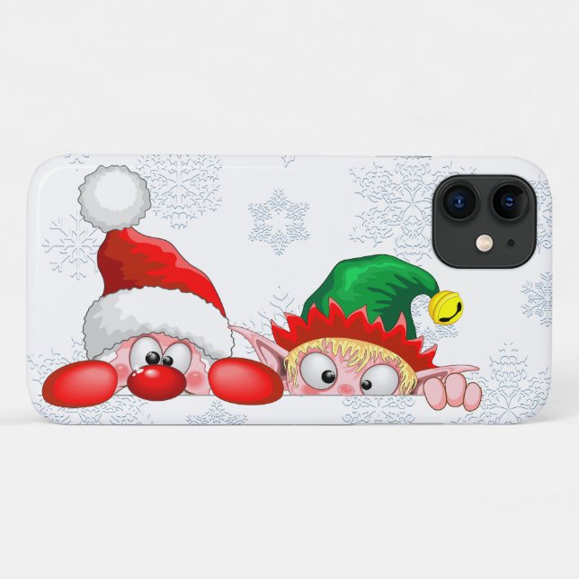 Santa and Elf Cute and funny Characters Peeking  Case-Mate iPhone Case (Back (Horizontal))