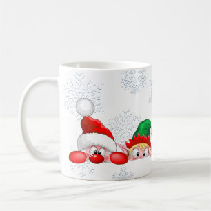 Santa and Elf Cute and funny Characters Peeking Coffee Mug