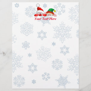 Santa and Elf Cute and funny Characters Peeking  Custom Letterhead