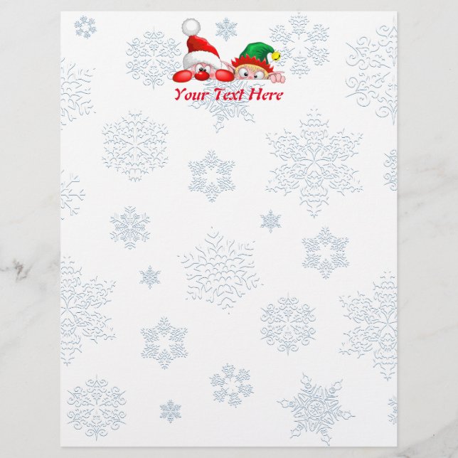 Santa and Elf Cute and funny Characters Peeking  Custom Letterhead (Front)