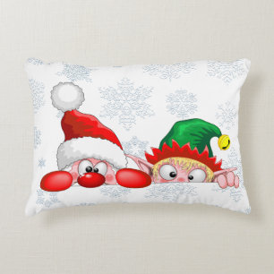Santa and Elf Cute and funny Characters Peeking   Decorative Cushion