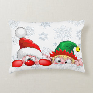 Santa and Elf Cute and funny Characters Peeking  Decorative Cushion