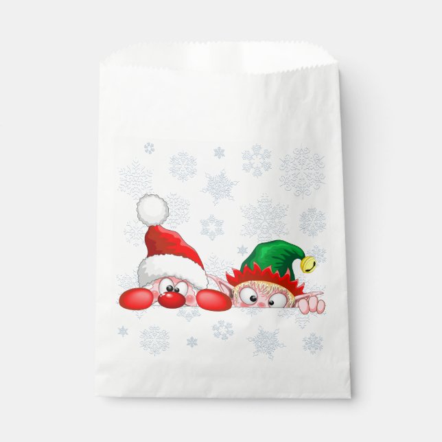 Santa and Elf Cute and funny Characters Peeking  Favour Bags (Front)