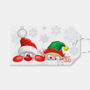 Santa and Elf Cute and funny Characters Peeking Gift Tags