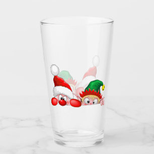 Santa and Elf Cute and funny Characters Peeking Glass
