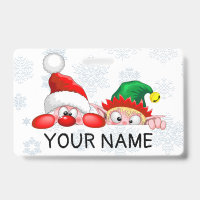 Santa and Elf Cute and funny Characters Peeking  