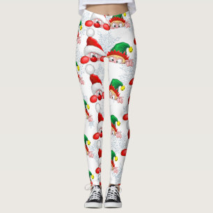 Santa and Elf Cute and funny Characters Peeking  Leggings