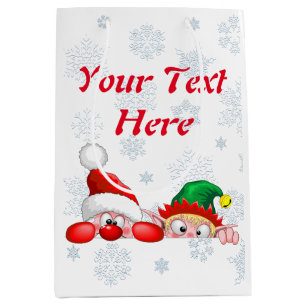 Santa and Elf Cute and funny Characters Peeking Medium Gift Bag