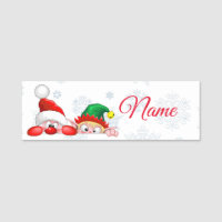 Santa and Elf Cute and funny Characters Peeking