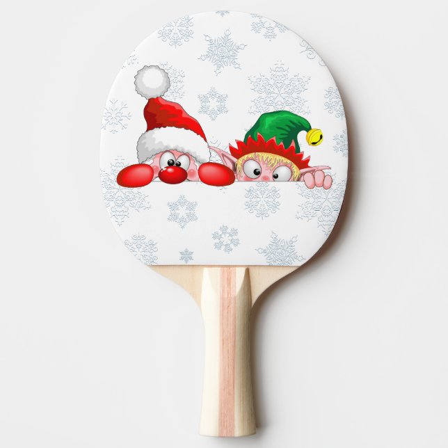 Santa and Elf Cute and funny Characters Peeking  Ping Pong Paddle (Front)