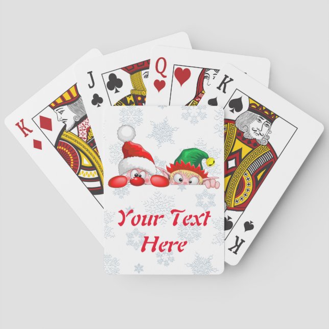 Santa and Elf Cute and funny Characters Peeking  Playing Cards (Back)