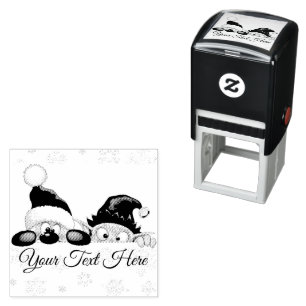 Santa and Elf Cute and funny Characters Peeking   Self-inking Stamp