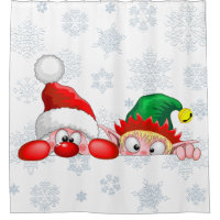 Santa and Elf Cute and funny Characters Peeking